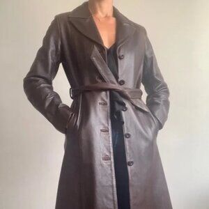 Brown Leather Trench Coat